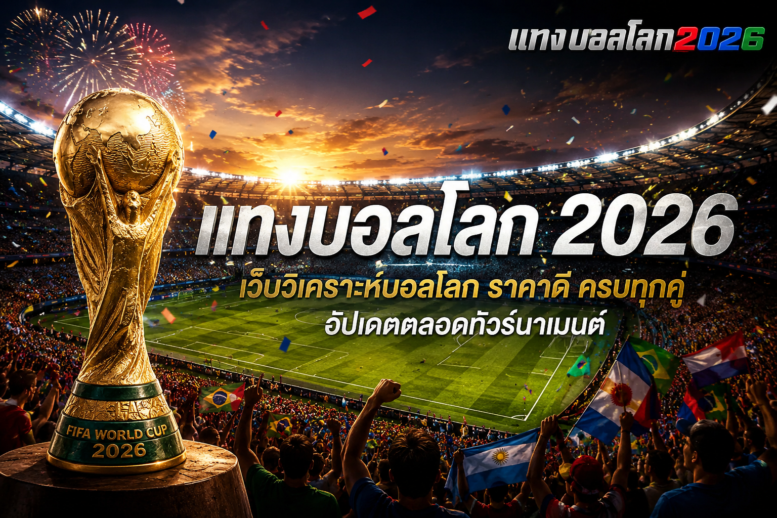 ภาพบรรยากาศฟุตบอลโลก 2026 พร้อมแฟนบอลและถ้วยแชมป์โลก